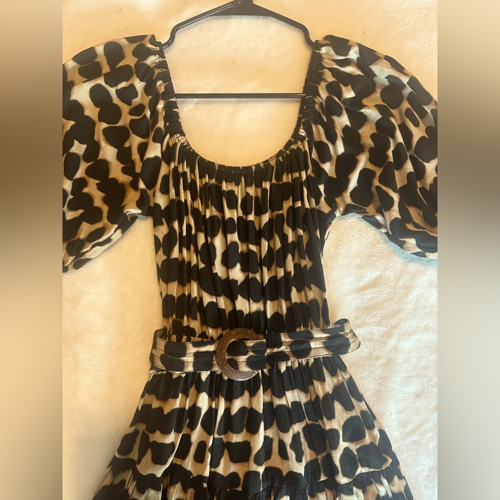 Anthropologie Beachgold brown spotted belted tiered dress, new but without tags